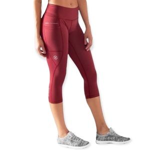 VIRUS Eco34 Cool Jade Crop Tech Compression Pants Burgundy Leggings Size Small